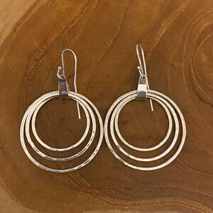 RETIRED James Avery 3 Hammered Circles Earrings, Sterling Silver